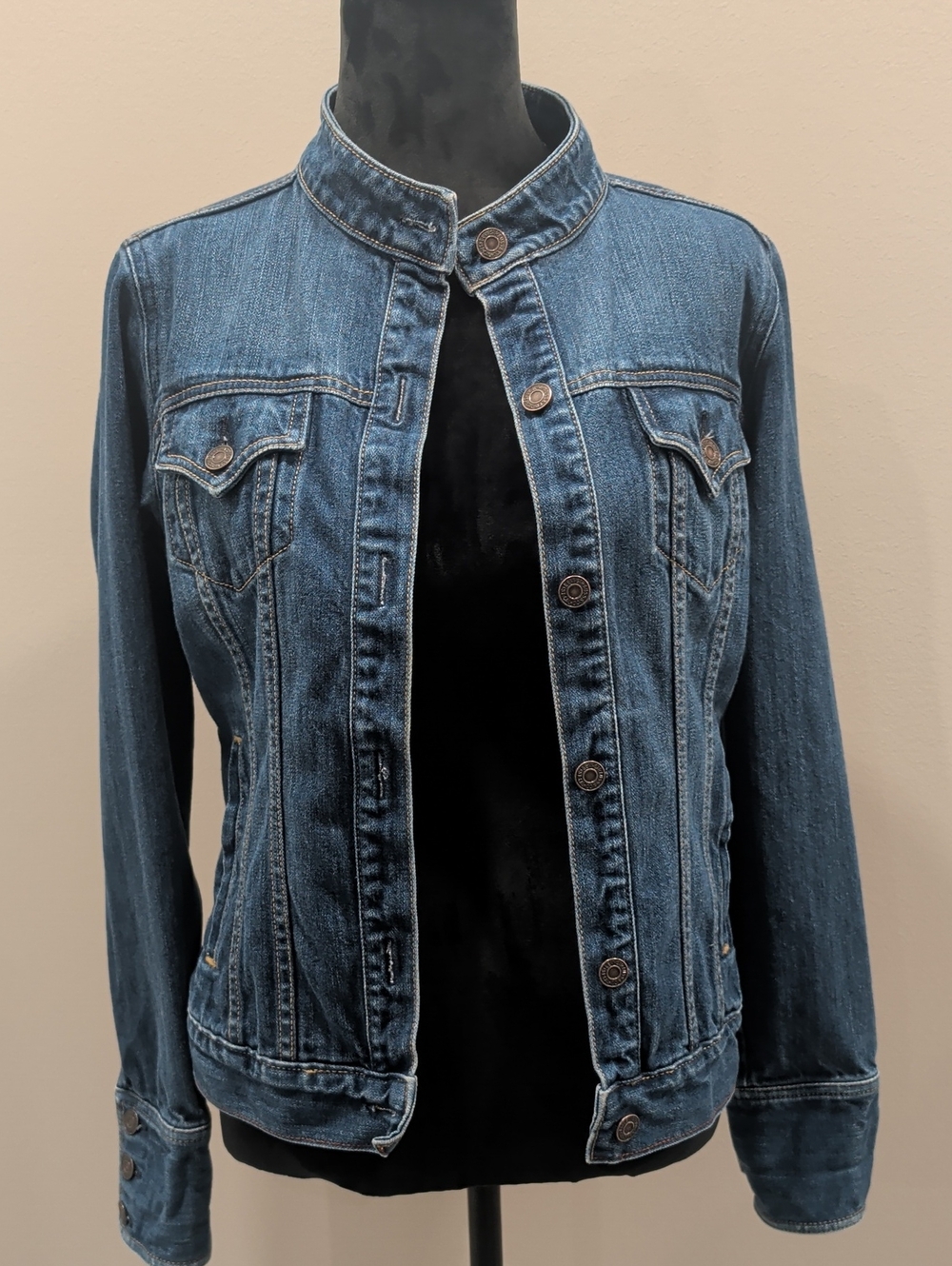 Juniors Levi Strauss Dark Blue Denim Jacket with Stand Collar